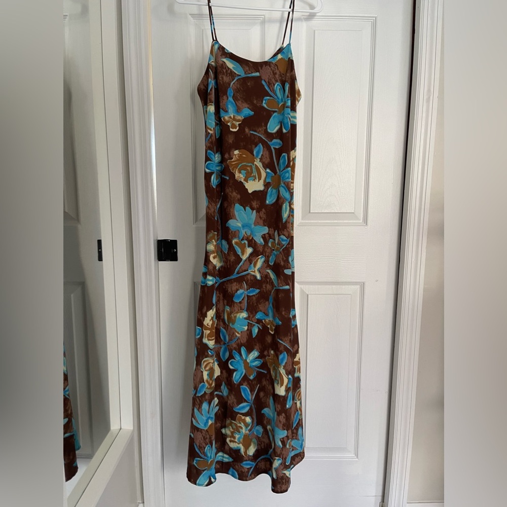Brown and Blue Floral Maxi Dress